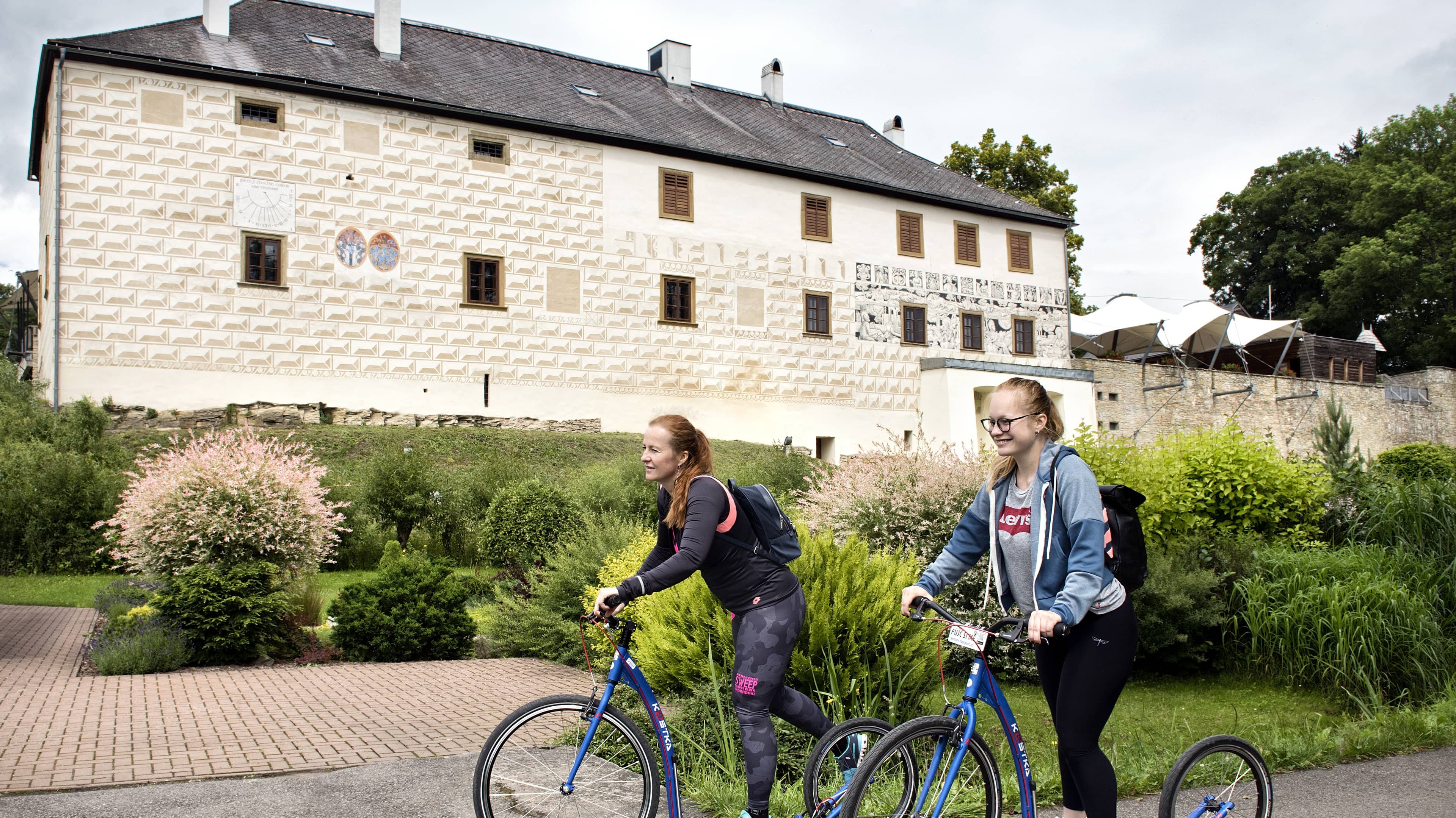Guests on scooters at Chateau Orlice